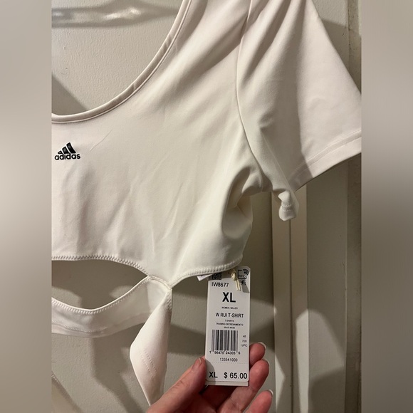 Adidas-size XL- white RUI cropped top that ties at waist in back. NWT. - Picture 2 of 3
